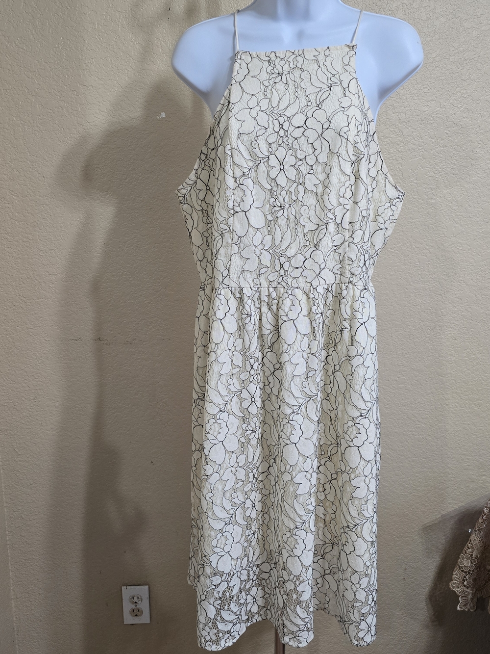 Kensie Cream Lace Midi Dress with Black Outline